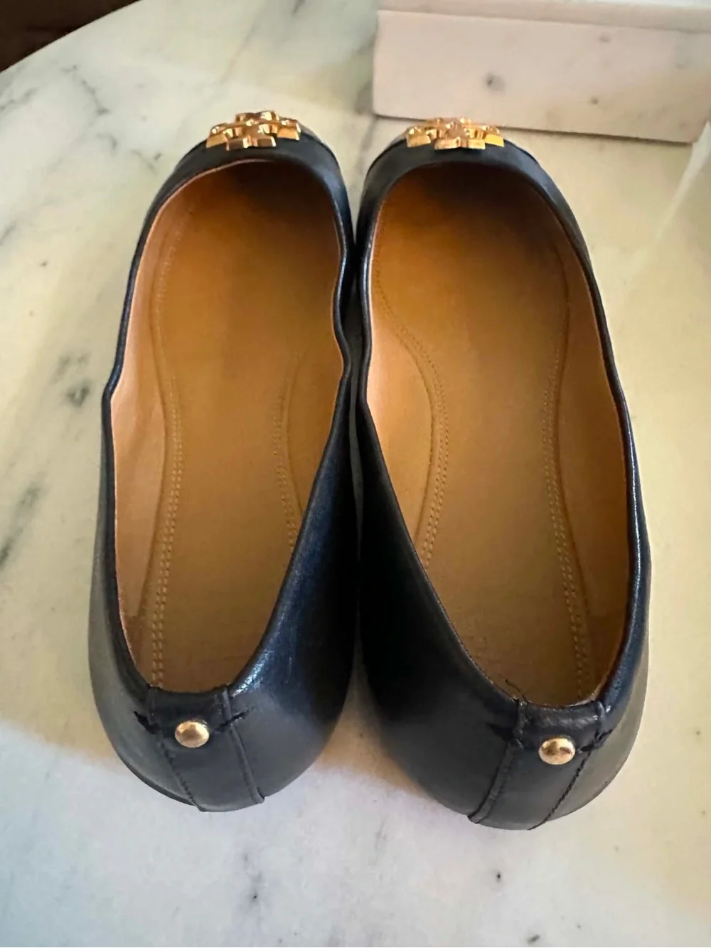 Tory Burch Black Leather Ballet Flats  Contact me at: 985-758-9360